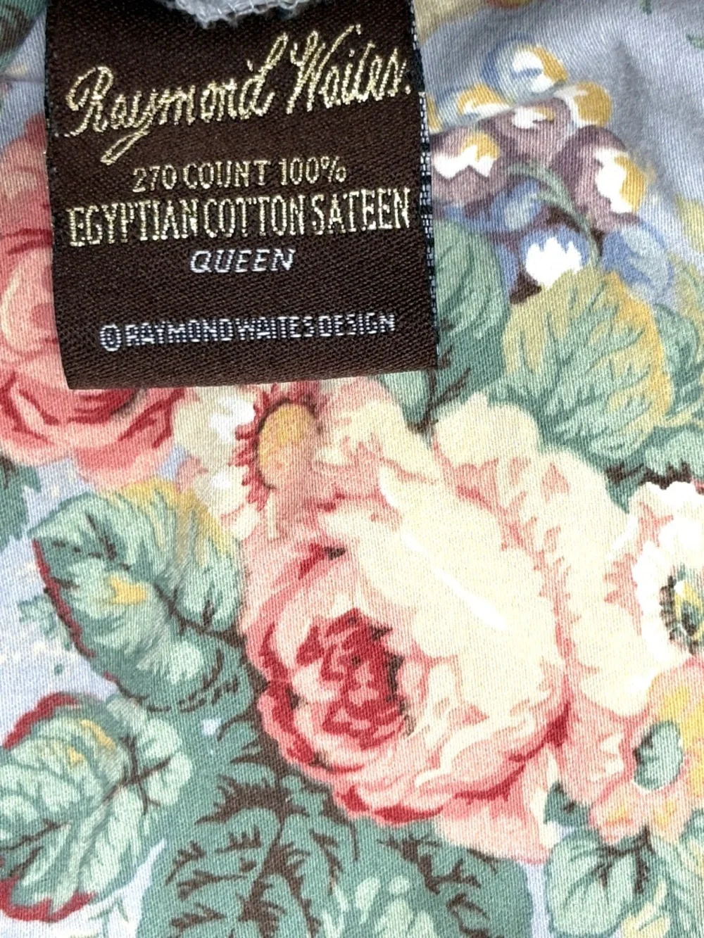 RAYMOND WAITES vintage cotton queen pillowcase one floral traditional English